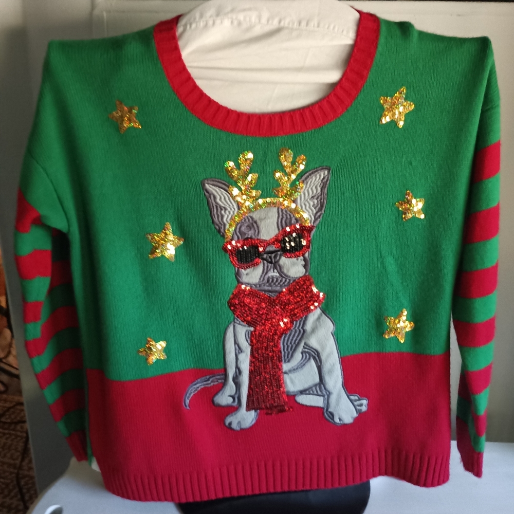 Adorable Bull Dog united states sweater Holiday pullover Sunglasses  unisex